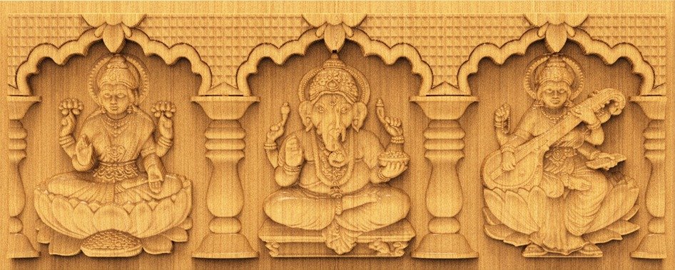 H God Frame - HB-38 Divine Trinity Carved Mandir Wall Panel 3D Model